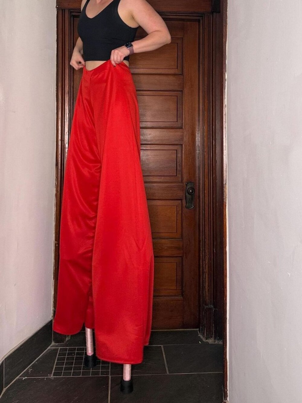 Handmade Stilt Pants Red Wide Leg Circus Pants Stretch High Rise Unisex - Picture 4 of 13